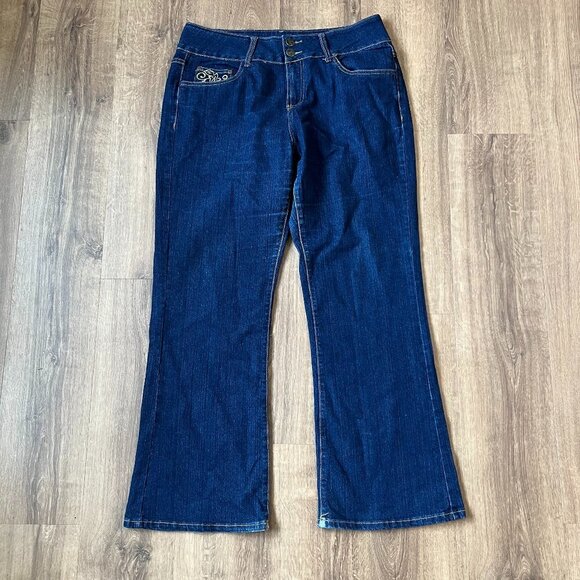 Crest Jeans Dark Wash Gold Embroidered Flap Pocket Jeans Sz 17/18 - Picture 3 of 13